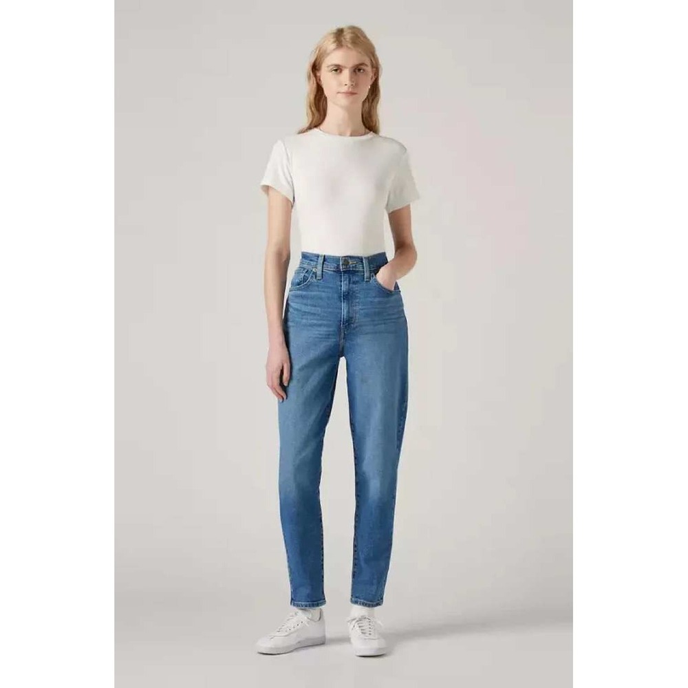 Levis Womens High Waisted Mom Jeans Size W31 L29 Medium Wash Blue Tapered Leg